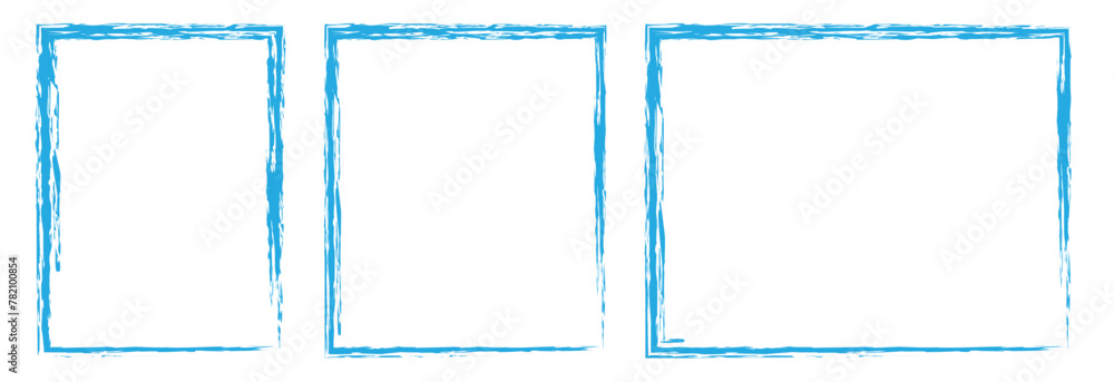 Poster set of blue brush painted ink stamp frames with place for your design element. grunge photo frames a