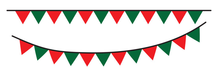 Color triangle flags garlands on dark background. Bunting flags banner best for Birthday party and carnival garland decoration. Vector clipart. Cinco De Mayo flags. 11:11 © Creativus Illustria