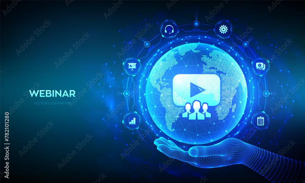 Poster webinar. internet conference. web based seminar. online training courses. e-learning training concep