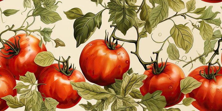 AI Generated. AI Generative. Vintage retro style drawing painting tomato on a branch in watercolor ink decorative background. Graphic Art