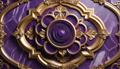 The mandala. 3 d purple gold wallpaper.  ceiling mock up