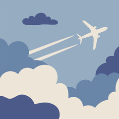 airplane flying in the sky- vector illustration