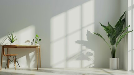 Office room mockup with white wall background