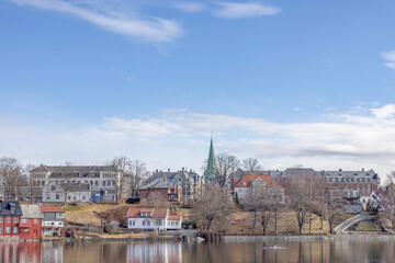 Walking along Nidelven (River) in a Spring mood in Trondheim city - 782104682