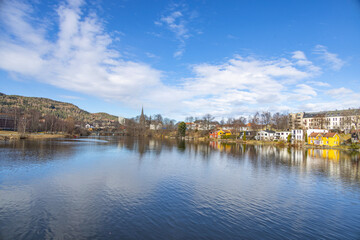 Walking along Nidelven (River) in a Spring mood in Trondheim city - 782104694