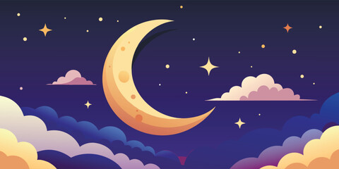 Obraz na płótnie Canvas the golden moon in the night sky. Fabulous evening landscape