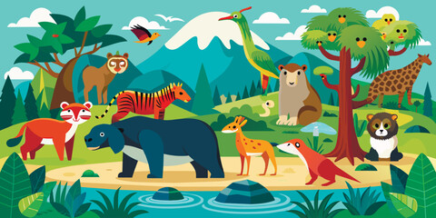 Naklejka premium cartoon animals. drawn animals. animation style.