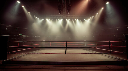 Epic empty boxing ring in the spotlight on the fight night