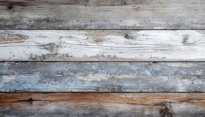 Fototapeta premium Rustic, weathered wooden planks texture with peeling paint in shades of white and silver. aligned horizontally.