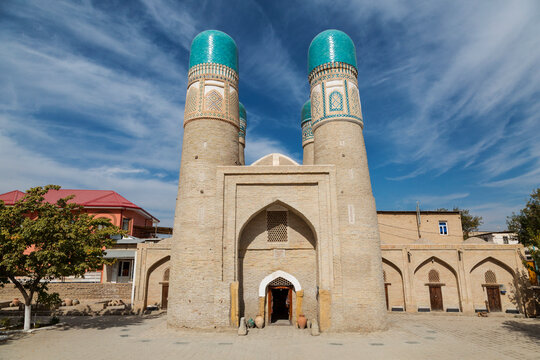 Chor-Minor madrasah in Bukhara on a Sunny day, Uzbekistan