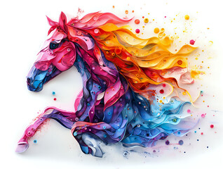 abstract watercolor colorful painting of a horse