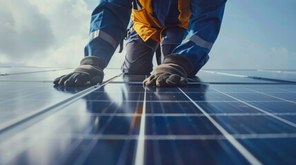 The manufacturing prowess of a solar panel factory is evident in the hands of a skilled worker