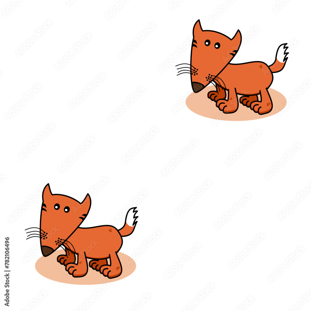 Sticker decorative pattern print of a cute young orange fox with a white background - vector