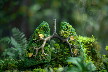 A lung made of plants and leaves, air pollution and forest conservation concept. - 782108680