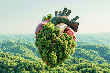 A heart made of trees and leaves is floating in the air, forest conservation concept. - 782108895