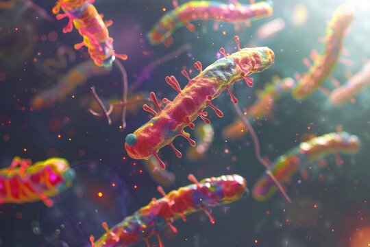 An Abstract 3D Scene Depicting The Concept Of Horizontal Gene Transfer Among Bacteria.