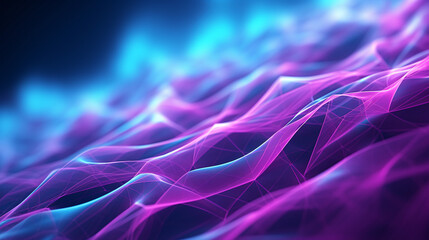 A purple wavy pattern fractal with neon glow blue light, futuristic abstract background