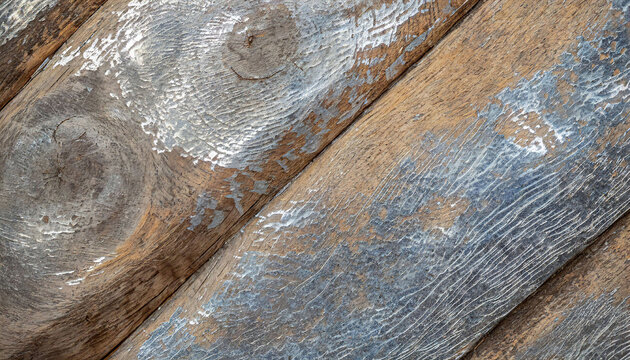 Rustic, weathered wooden texture with peeling paint in shades of white and blue. aligned horizontally.