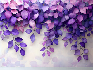 abstract violet plants on white hanging from top