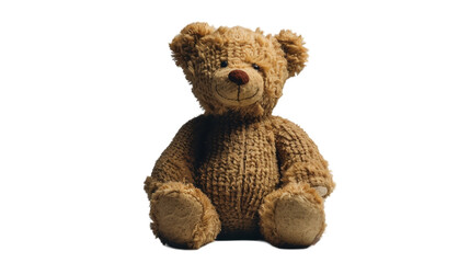 Close shot of a teddy bear sitting with a transparent background or PNG, Generative AI.