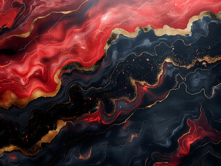 abstract black, gold and red marble background - obrazy, fototapety, plakaty