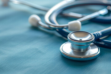 professional close-up of a stethoscope, providing generous copy space for medical professionals to include their practice name or contact information, - obrazy, fototapety, plakaty