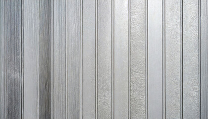 Close-up of weathered, Silver-painted wooden planks aligned vertically. - obrazy, fototapety, plakaty