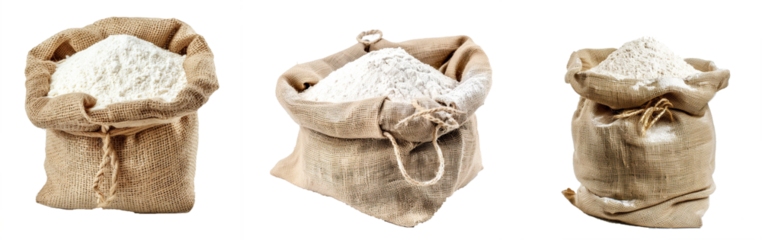 Wheat flour in burlap sack bag