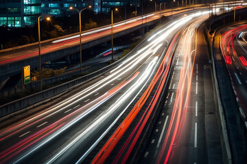 Fototapeta na wymiar Urban Velocity: Dynamic Night Traffic in Motion Blur