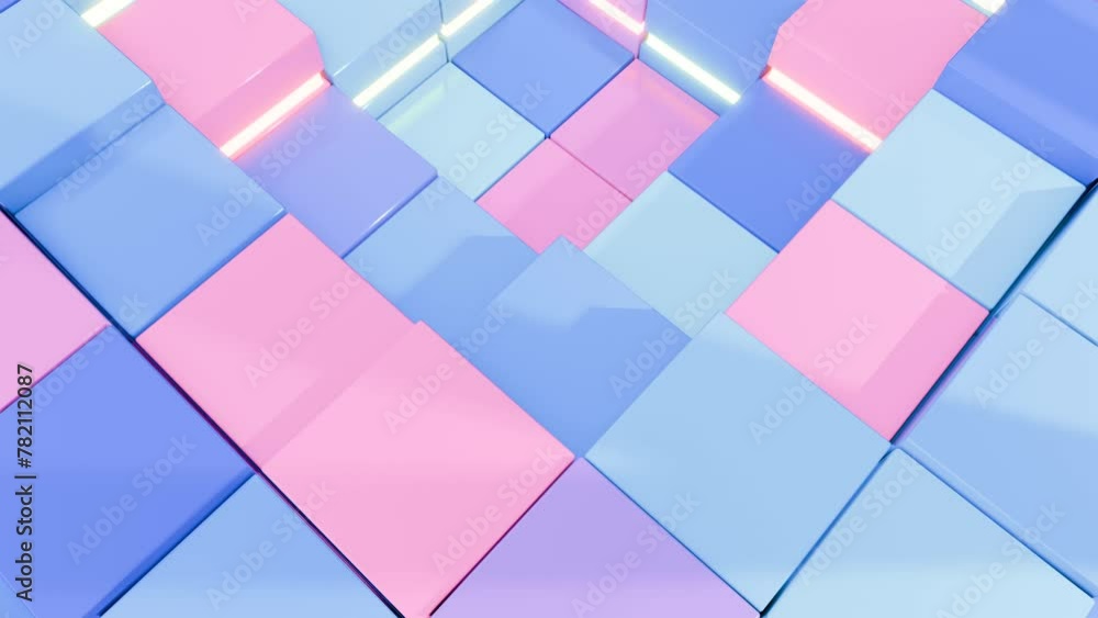 Poster a 3d animation of pink and blue cubes loop animated background