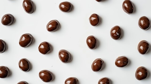 Chocolate-covered espresso beans displayed on a minimalist white background