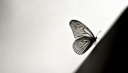  A single, detailed butterfly wing occupying one side of the frame, with its intricate patterns standing out against a pure white background, representing fragility and beauty. - obrazy, fototapety, plakaty