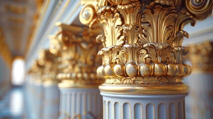Greek Columns Style with gold details - obrazy, fototapety, plakaty