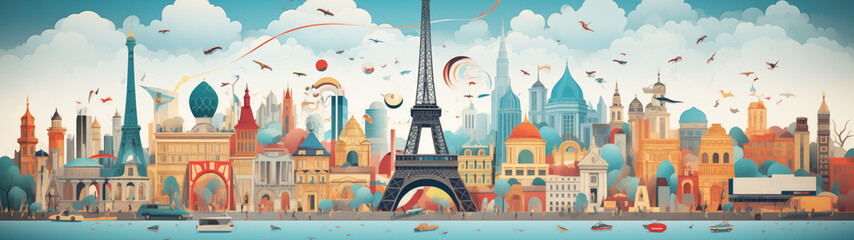 Eclectic Skyline with Parisian Influence and Diverse Architecture - obrazy, fototapety, plakaty