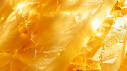 In the golden hour light, a slice of cheese reveals its intricate textures, the vibrant warm yellows echoing the comfort of home and hearth low texture - obrazy, fototapety, plakaty