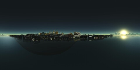 Night city, Cityscape, Environment map. HDRI map. Equirectangular projection. Spherical panorama., 3D rendering - 782114048