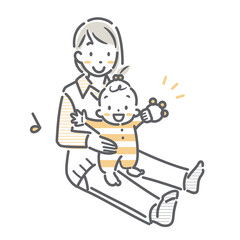赤ちゃんリトミック　お母さんと赤ちゃん　シンプルでお洒落な線画イラスト