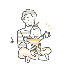 赤ちゃんリトミック　お父さんと赤ちゃん　シンプルでお洒落な線画イラスト