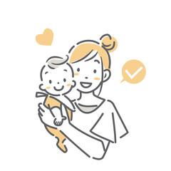 赤ちゃんを抱きあげた笑顔のお母さん　シンプルでお洒落な線画イラスト