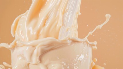 Obraz premium In a blender, almond milk merges with fruits, its smooth, light beige hue swirling into a dance of healthful flavors hyper realistic