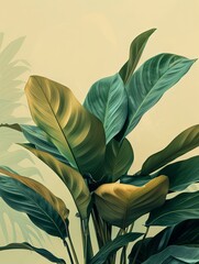 Abstract greenery: Muted tones background featuring the graceful Calathea Orbifolia tree.