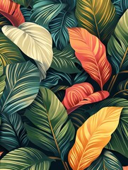 Abstract botanical illustration: Muted tones background with the Calathea Orbifolia tree.