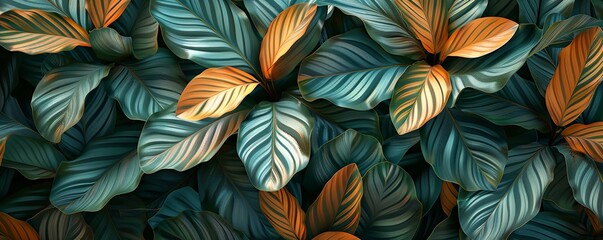 Abstract botanical background: Calathea Orbifolia tree in muted tones, blending artistry with nature.