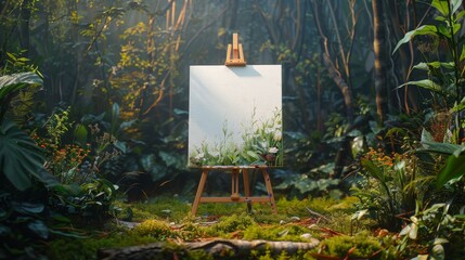 white canvas on an easel, on the grass - 782115467