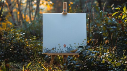 white canvas on an easel, on the grass - 782115471
