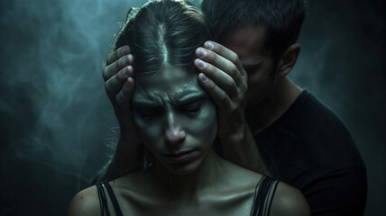 Man offering solace and support to a distressed woman in a somber emotional moment.