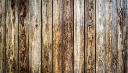 Close-up of vertically arranged, aged wooden planks with a rich, weathered texture. - obrazy, fototapety, plakaty