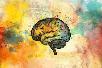 Human brain on a blue background, medicine concept, Concept of human intelligence - obrazy, fototapety, plakaty