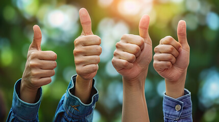 people and thumbs up for thank you