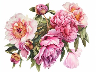 Watercolor illustration of a peony. Botanical flower on an isolated white background - 782116602